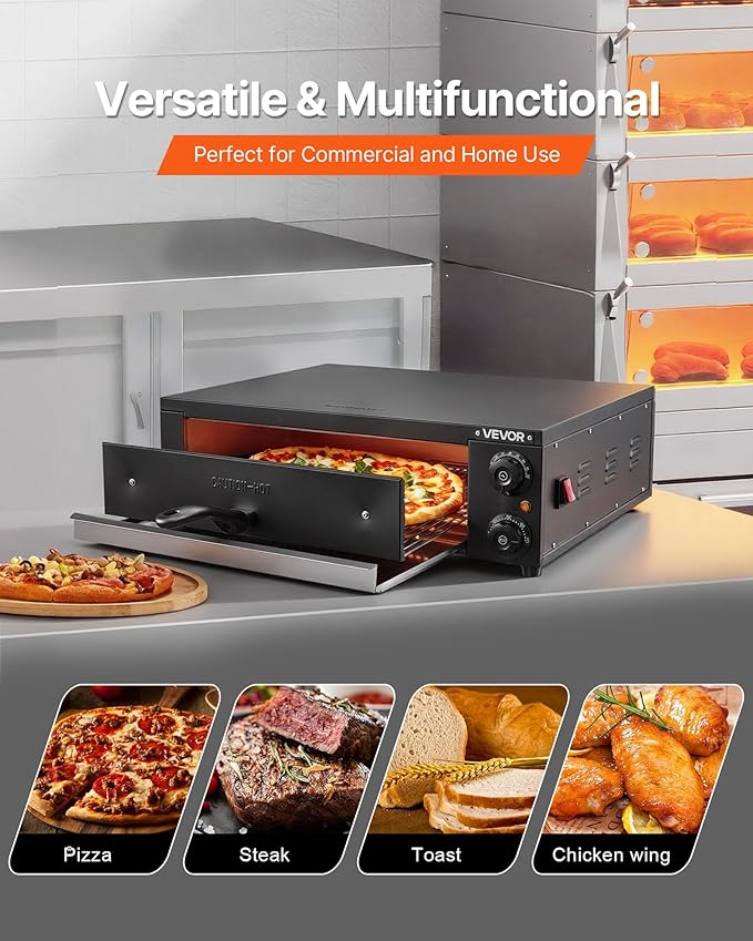 VEVOR Electric Pizza Oven, 16 in Countertop Pizza Oven, 77 to 572°F Temp Range, 1750W Indoor Pizzas Maker w/Timing & Temp Control, Pizzas Cooker w/Dual Heat Tube, Grill Rack, for Kitchen & Commercial