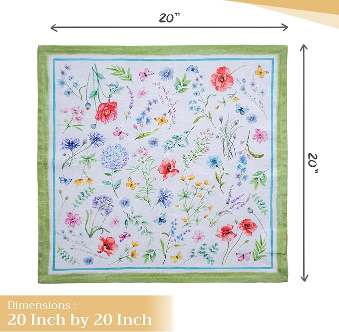 Maison d' Hermine Cloth Napkins Set of 4 100% Cotton Everyday Reusable Square Napkins Cloth Washable Dinner Party Wedding Restaurant Valentines Day Decorations Spring/Summer (Just Floral, 20" x 20")