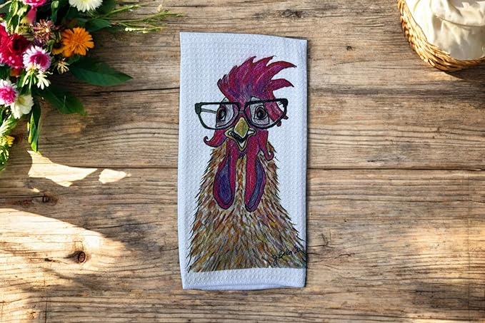 Decorative Kitchen Dish Towel Chicken with Glasses
