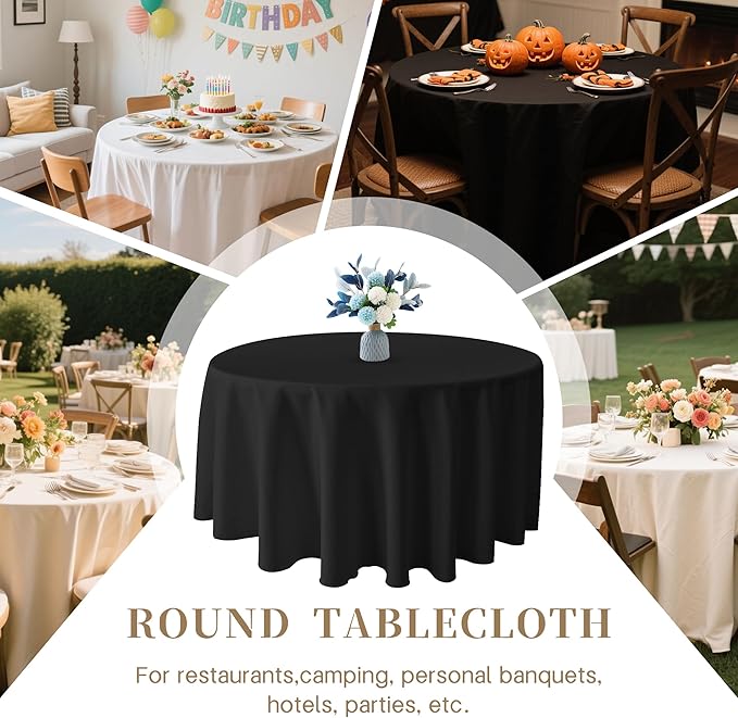 BIGTONE 10 Pack Black Round Polyester Tablecloth 120 Inch, Wrinkle and Stain Resistant Washable Polyester Fabric Table Cloth for Dining Room Kitchen Party, Black