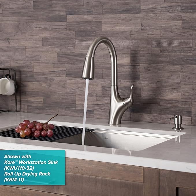 Kraus KPF-1674SFS Merlin Dual Function Pull, Faucets for Kitchen Sinks, Single-Handle, 16 Inch, Modern Spot Free Stainless Steel