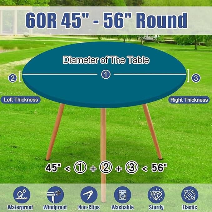 Round Spandex Tablecloth, Elastic Fitted Waterproof Tablecloths for 45"-56" Tables, Stretch Washable Picnic Table Cover for Camping, Dining, Indoor and Outdoor,Peacock Blue