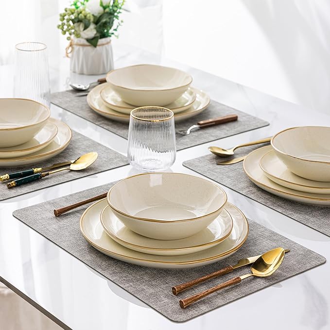 AmorArc Ceramic Dinnerware Sets,Handmade Reactive Glaze Stoneware Plates and Bowls Sets,Highly Chip and Crack Resistant | Dishwasher & Microwave Safe Dishes Set, Service for 4 (12pc)