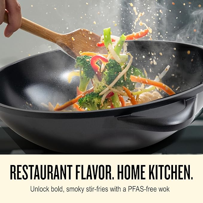 Alva Energy 12-Inch Ceramic Nonstick Wok – PFAS-Free Ceramic Coating, Lightweight Aluminum, Induction Compatible, Scratch-Resistant, Stay-Cool Handle