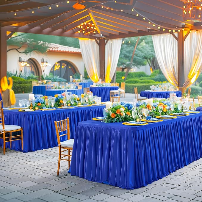 Wish Care 6 Pack Royal Blue Rectangle Table Clothes for 8 Foot Tables, Polyester Fitted Tablecloths 8ft Stretch Table Cover for Wedding, Birthday, Parties, Trade Show, Craft Show