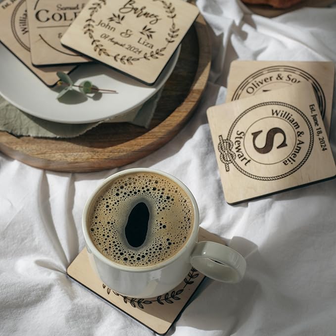 Wooden Coasters, Personalized Coasters, Custom Coaster with Logo Wedding Favors for Guests Bridal Shower Favors Monogram Wood Coaster Wedding Gift for Couple