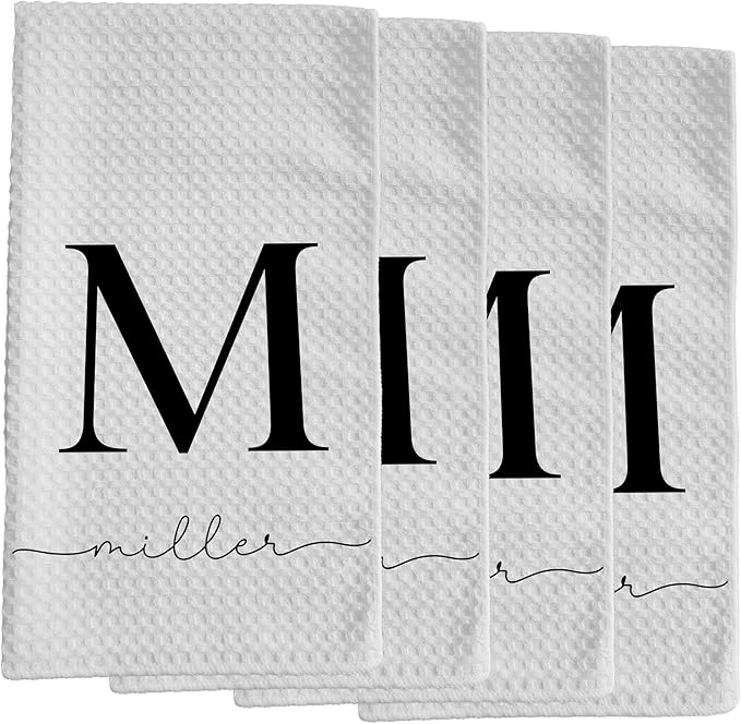 Custom Name Kitchen Towel | Personalized Tea Towel | Family Monogram Dish Towel | Farmhouse Decor | Hand Towel | Microfiber Dishcloth Gift (Set of 4 Towels)