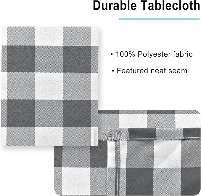 Hiasan Checkered Square Tablecloth - Stain Resistant, Waterproof and Wrinkle Resistant Washable Table Cloth for Dining Room, 30 x 30 Inch, Grey and White Gingham Pattern