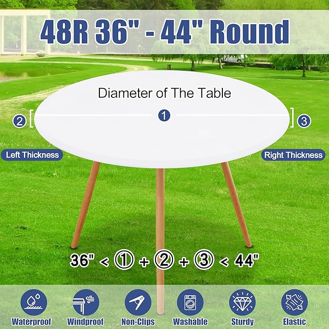 Round Spandex Tablecloth, Elastic Fitted Waterproof Tablecloths for 36"-44" Tables, Stretch Washable Picnic Table Cover for Camping, Dining, Indoor and Outdoor, White