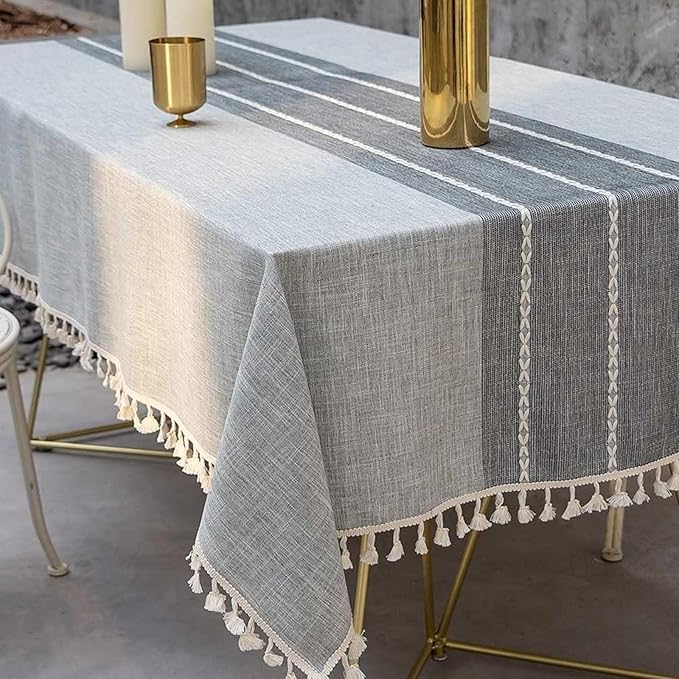 Deep Dream Tablecloth, Embroidered Waterproof Table Cloth Cotton Linen Wrinkle Free Anti-Fading Tablecloths Washable Dust-Proof Table Cover for Kitchen Dinning Party Christmas, 55 x 55 Inch - New Gray