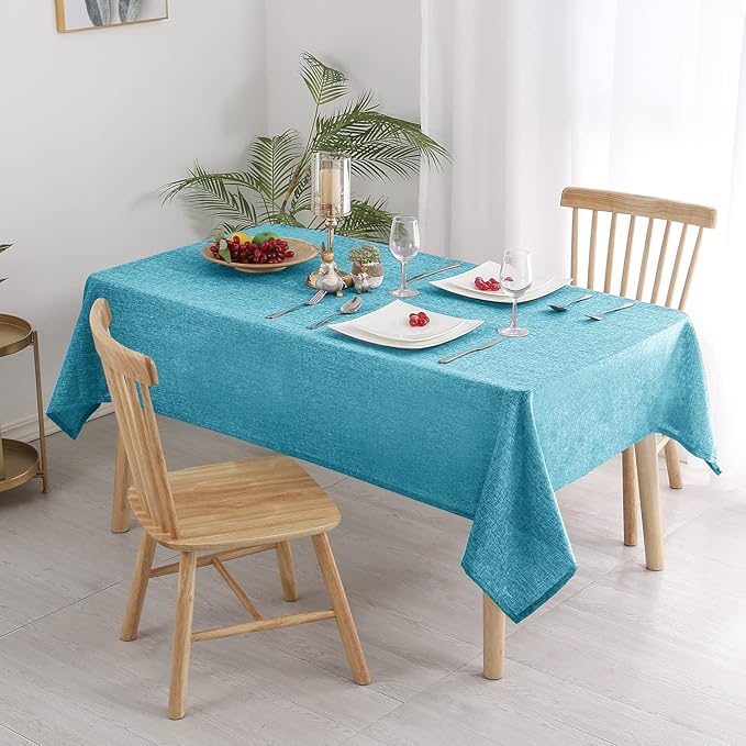 Hiasan 2 Pack Faux Linen Rectangle Tablecloth - Wrinkle and Stain Resistant Washable Table Cloth for Kitchen Dining Room Holiday Table Cover for Dinner, Teal, 60 x 140 Inch
