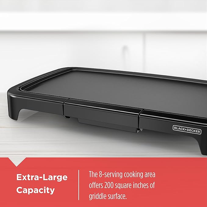 BLACK+DECKER GD2011B Family Sized Electric Griddle, 20 x 11-Inch, Black