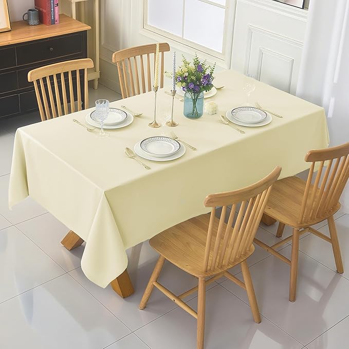 6-Pack 60x144 inch Beige Table Cloths, Solid Stain and Wrinkle Resistant Oblong Tablecloth, Premium Plain Weave Polyester Fabric Rectangle Table Linen Covers for Hotel, Banquet