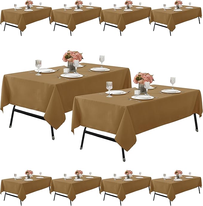 10-Pack 60x102 inch Coffee Table Cloths, Solid Stain and Wrinkle Resistant Oblong Tablecloth, Premium Plain Weave Polyester Fabric Rectangle Table Linen Covers for Hotel, Wedding