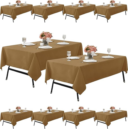 10-Pack 60x102 inch Coffee Table Cloths, Solid Stain and Wrinkle Resistant Oblong Tablecloth, Premium Plain Weave Polyester Fabric Rectangle Table Linen Covers for Hotel, Wedding