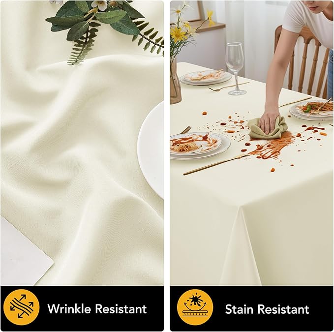 6-Pack Ivory Tablecloths for Rectangle Tables, 90 x 156 Inches, Stain-Resistant Polyester Fabric for 8 Foot Tables - Washable Table Covers for Weddings, Banquets, Birthday Parties, Events
