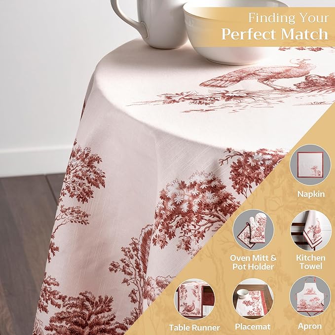 Maison d' Hermine Table Cloth Round Table 100% Cotton 63 Inches Fall Tablecloth Reusable Everyday Use for Thanksgiving Christmas Decorations Dining Farmhouse Party (Holy Jouy - Brown)