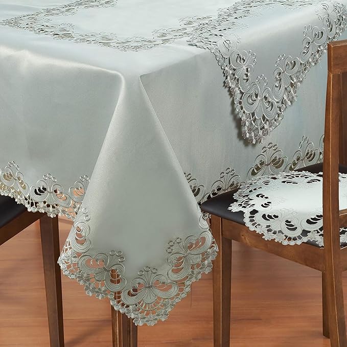 Decozen Gray Table Cloth - Rectangle Lace Linen Tablecloth Intricate Cutouts Embroidery for Kitchen Dining Room Table Home Decor Wedding Receptions - 60 x 120 inches - The Creola Collection