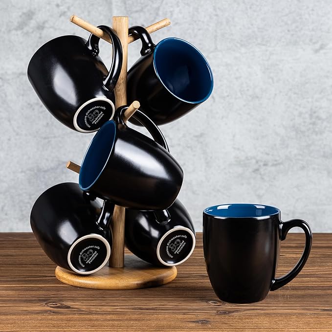 GBhome 12oz Coffee Mugs Set of 6, Large Ceramic Coffee Mugs for Man, Woman, Dad, Mom, Modern Coffee Mugs Set with handle for Tea/Latte/Cappuccino/Milk/Cocoa. Dishwasher&Microwave Safe,Blue