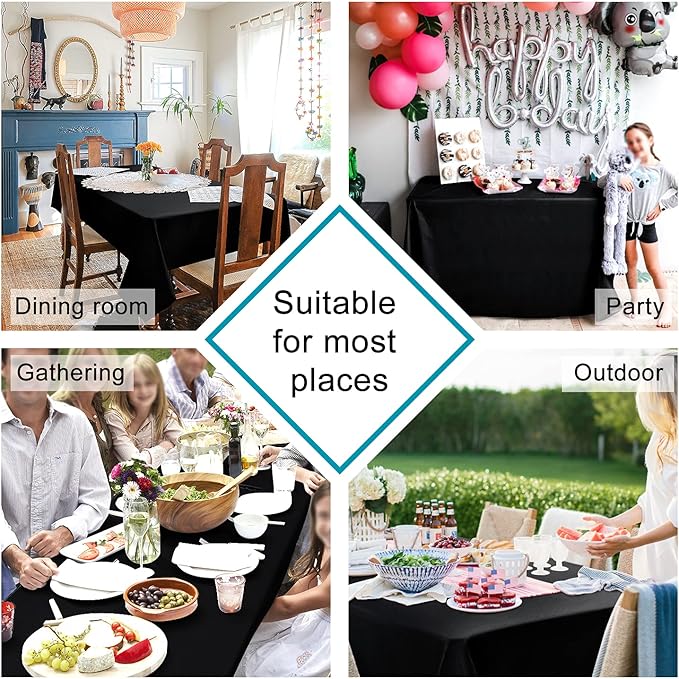 Hiasan Black Rectangle Tablecloth - 60 x 140 Inch - Waterproof & Wrinkle Resistant Washable Fabric Table Cloth for Dining, Party and Outdoor use