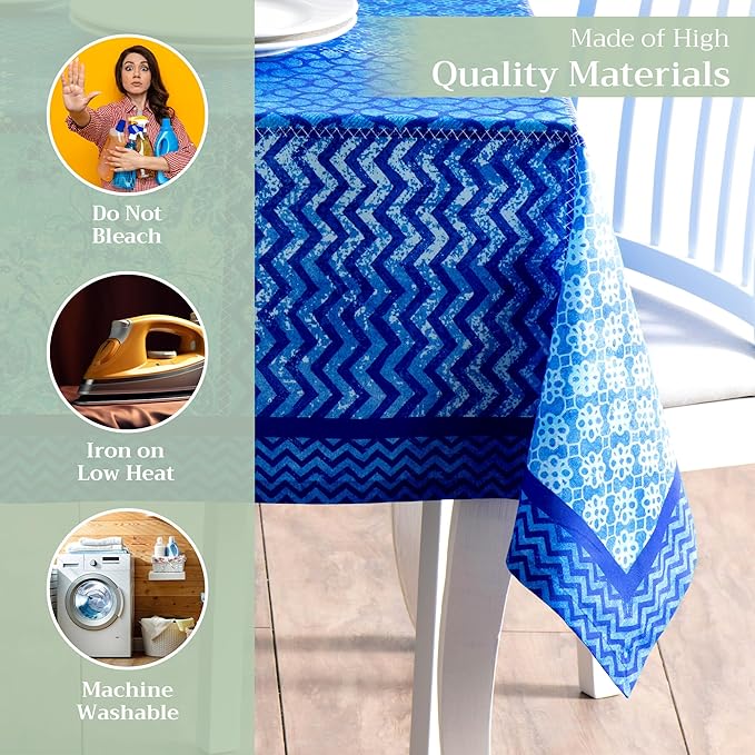 Maison d' Hermine Table Cloth Rectangle Table 100% Cotton 60 x 120 Inches Tablecloth Reusable Decorative for Dining Room Farmhouse Home Valentines Day Decorations Spring Summer - Indigo Love