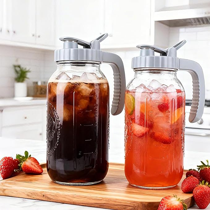 64 OZ Cold Brew Coffee Maker 2 Quart Mason Jar Glass Iced Tea Pitcher With Stainless Steel Filter Half Gallon Pitcher With Spout Lid For Iced Coffee,Tea & Lemonade,Sun Tea Airtight & Leak-Proof