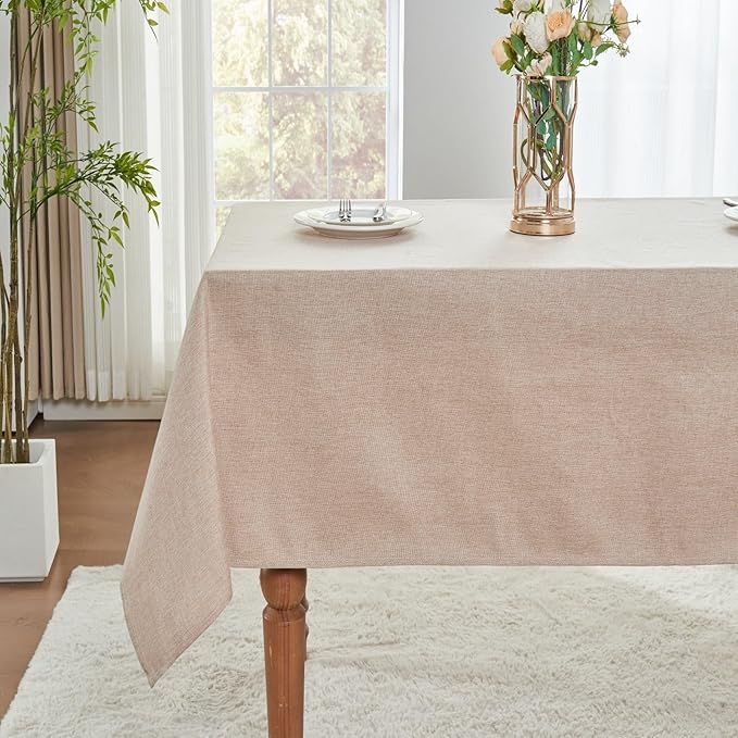 EKAINA Waterproof Faux Linen Rectangle Tablecloth Spill-Proof Wipe-Clean Dining Table Cover for Kitchen Party Holiday Everyday Use