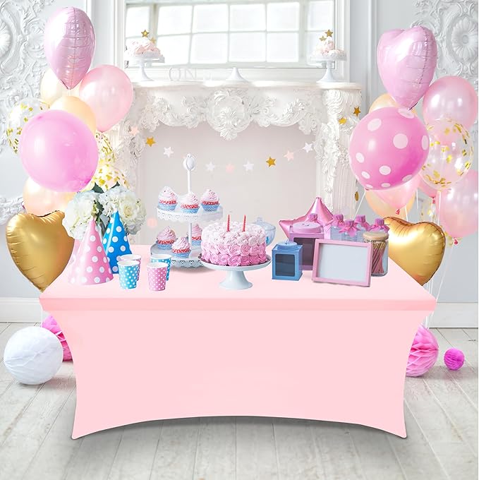 Utopia Kitchen Spandex Tablecloth 2 Pack [8FT, Pink] Tight, Fitted, Washable and Wrinkle Resistant Stretch Table Cloth Rectangle Cover for Trade Show, Weddings & Parties [96Lx30Wx30H Inch]