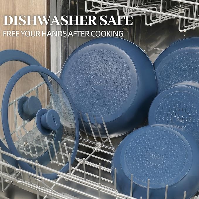 23Pcs Ceramic Cookware Set Non Stick Pots and Pans Set Non Toxic with Detachable Handle Induction Kitchen Cookware Set Space Saving, Oven & Dishwasher Safe, Navy