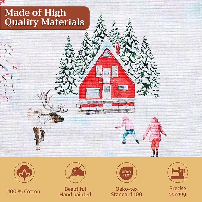 Maison d' Hermine Table Cloth Rectangle Table 100% Cotton 70 x 120 Inches Fall Tablecloth Reusable Everyday Use for Thanksgiving Christmas Decorations Dining Farmhouse Party (Rural Christmas)