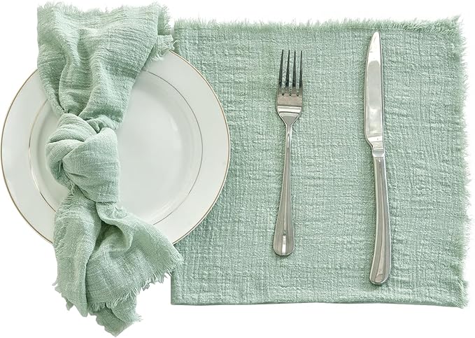 BALCONY & FALCON Cloth Napkins 100% Cotton with Fringed Handmade Square Rustic Style Washable Napkins 12 Pack Sage Green 20 x 20 inches for Easter Thanksgiving Christmas Weddings Parties Banquets
