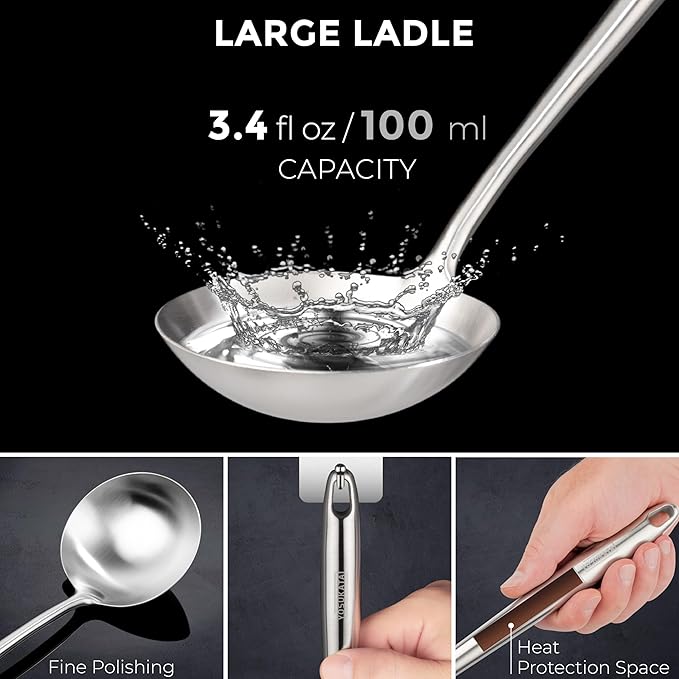 YOSUKATA Blue Round Bottom Wok Pan – 14" + 17" Spatula and Ladle Skimmer Spoon + Premium Wok Cover 14 inch Pan Lid +Reusable Natural Wooden Long Cooking Chopsticks Set of 3 pairs