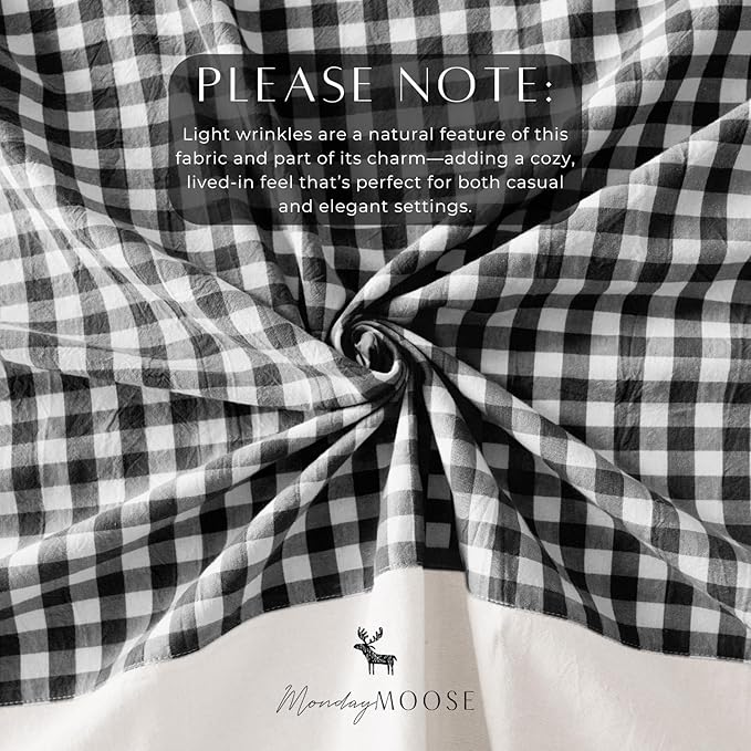MONDAY MOOSE Gingham Checkered Farmhouse Rustic Picnic Style Decoration Rectangle Natural Stonewashed Cotton Tablecloth for Kitchen, Dining Room, Restaurant (55x70 inch, Black/White)