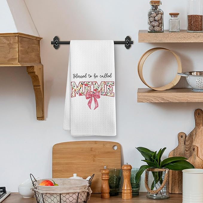 Meme Gifts for Grandma from Grandkids Granddaughter, Mothers Day Christmas Birthday Kitchen Gifts for Grandma, Blessed to be Called Meme Kitchen Dish Hand Tea Towels for Bathroom,16x24 Inch