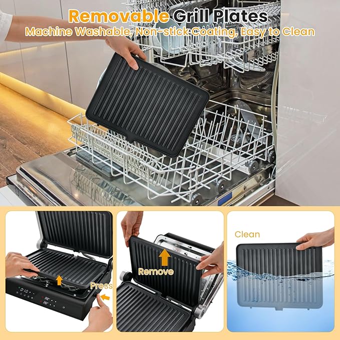 COSTWAY Electric Panini Press Grill, 1200W Gourmet Sandwich Maker w/Non-Stick Double Sided Plates & Removable Drip Tray, 3 in 1 Electric Indoor Gril, Open 180 Degrees to Fit Any Type or Size of Food
