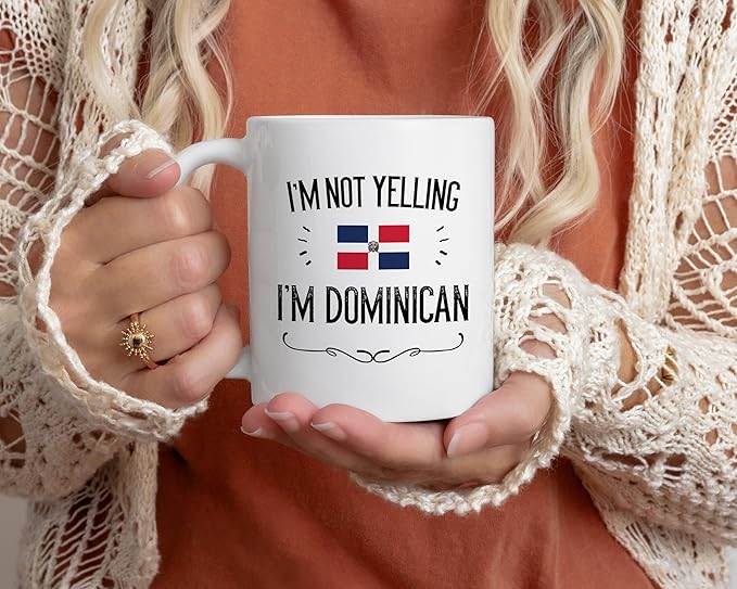 Casitika Funny Dominican Republic Gifts. I'm Not Yelling I'm Dominican 11 Oz Ceramic Coffee Mug. Cups for Dominicans and Latin Men or Women Featuring the DR Flag.
