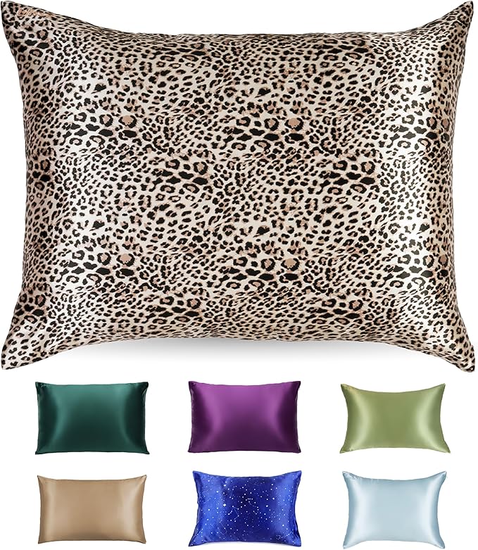 Blissy Silk Pillowcase - 100% Pure Mulberry Silk - 22 Momme 6A High-Grade Fibers - Silk Pillow Cover for Hair & Skin - Regular, Queen & King (Leopard, Queen)