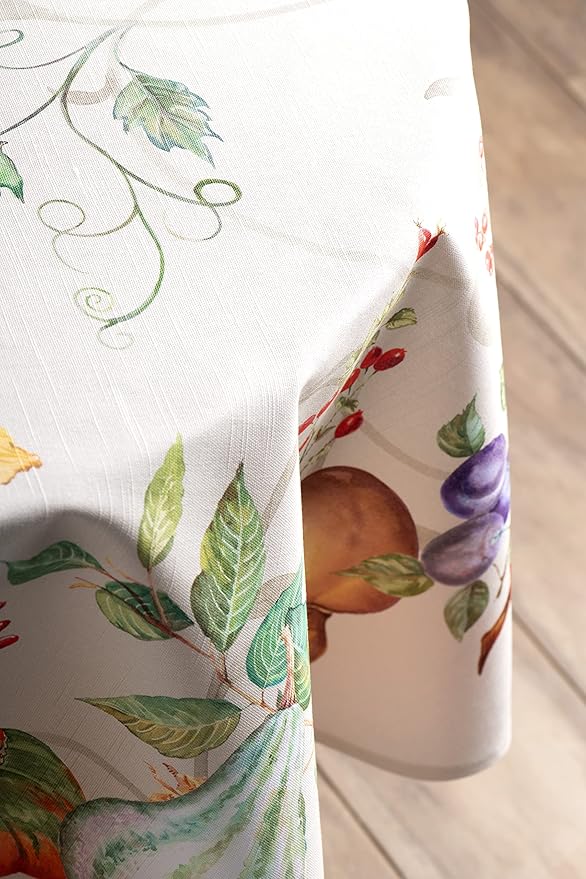 Maison d' Hermine Table Cloth Round Table 100% Cotton 63 Inches Fall Tablecloth Reusable Everyday Use for Thanksgiving Christmas Decorations Dining Farmhouse Party (Lumina)