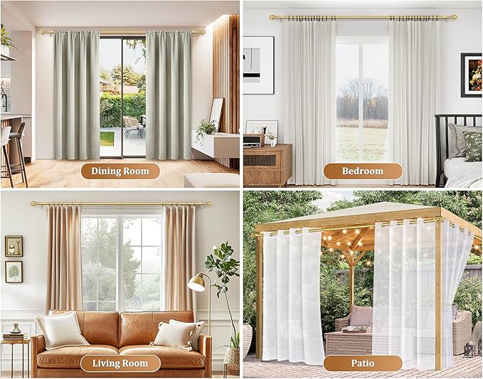 Curtain Rods 2 Pack, HOTOZON Curtain Rods for Window 48 to 84 Inches, New Splicing Heavy Duty Window Rod, Single Drapery Rod with Netted Finials, Antique Gold