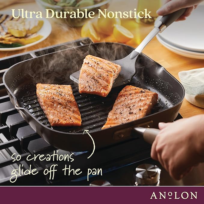 Anolon Advanced Home Hard Anodized Nonstick Deep Square Griddle Pan/Grill, 11 Inch, Bronze