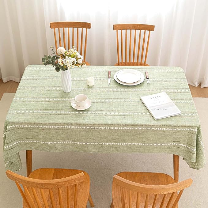 SIELUNO Rectangle Table Cloth Rustic Farmhouse Tablecloth Heavy Duty Cotton Linen Waterproof Wrinkle Free Table Cloths for Kitchen and Dining Room-Hollow Sage Green-Rectangle, 54"x102", 8-10 Seats