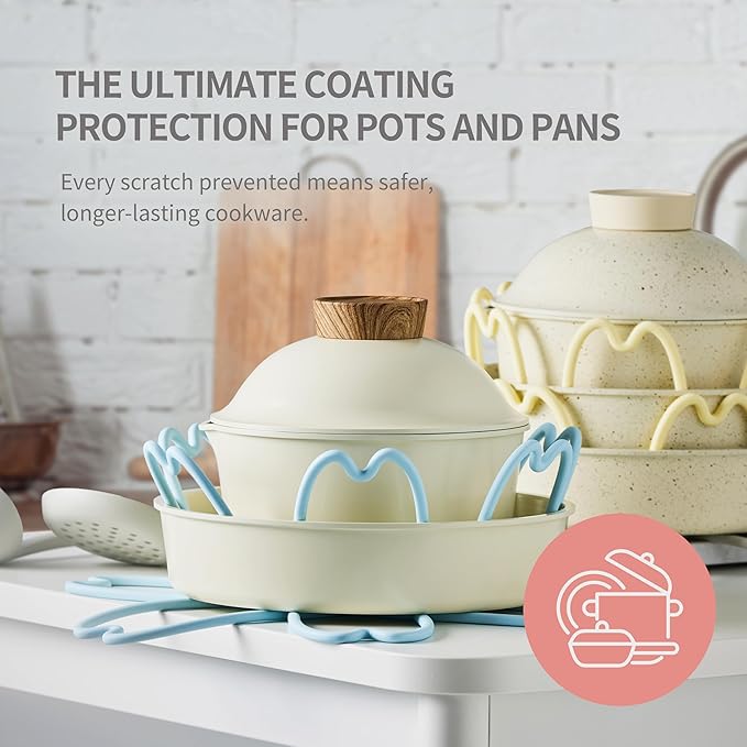 iPROTECT - Stack Expert | Multi-Purpose BPA-Free Silicone Pans & Pots Protector. Set of 2. Trivets for All Cookware Sizes, Protects Coating & Scratches, Dishwasher Safe (Sky Blue, L)