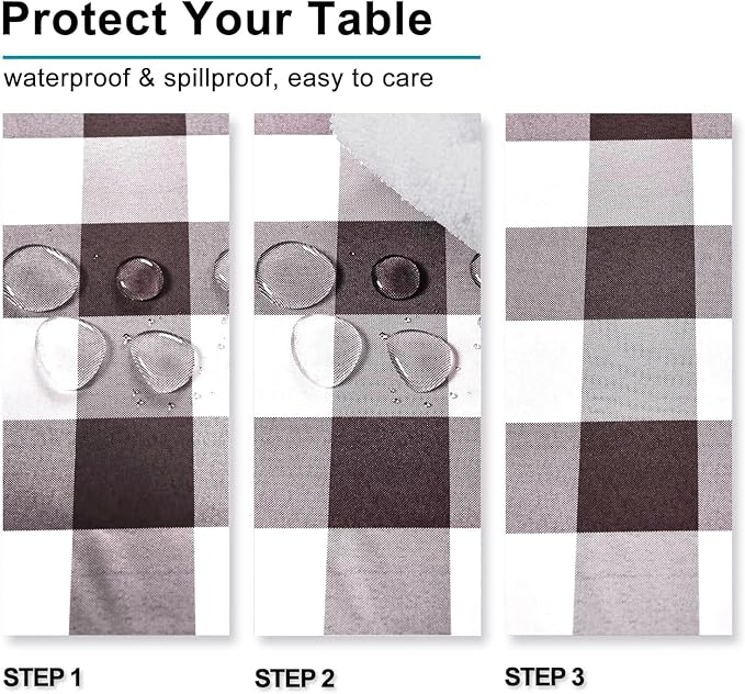 Hiasan Checkered Tablecloth Rectangle - Stain Resistant, Waterproof and Washable Table Cloth Gingham for Outdoor Picnic, Holiday Dinner, 70 x 140 Inch, Coffee and White