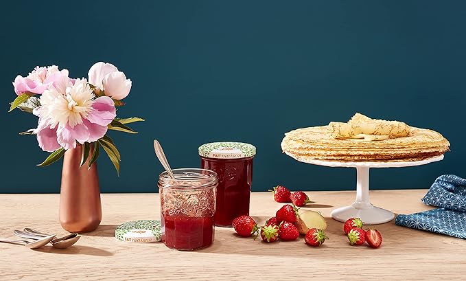 Le Parfait Jam Jars Clear Canning Jars w/Colorful Airtight Metal Lids | Sturdy French Faceted Non-Slip Glass Body | Works for Jam + Jelly Storage, Snacks, Picnic, DIY| 11oz (Pack of 6) 324ml