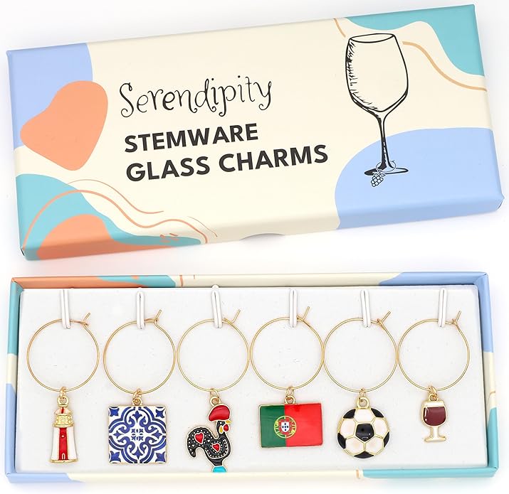 Serendipity Portugal Wine Charms, Gift for Portuguese, Rooster of Barcelos, Azulejos, Portugal Flag, Lighthouse, Porto Wine, Soccer, Portugal Souvenir, Travel Keepsake