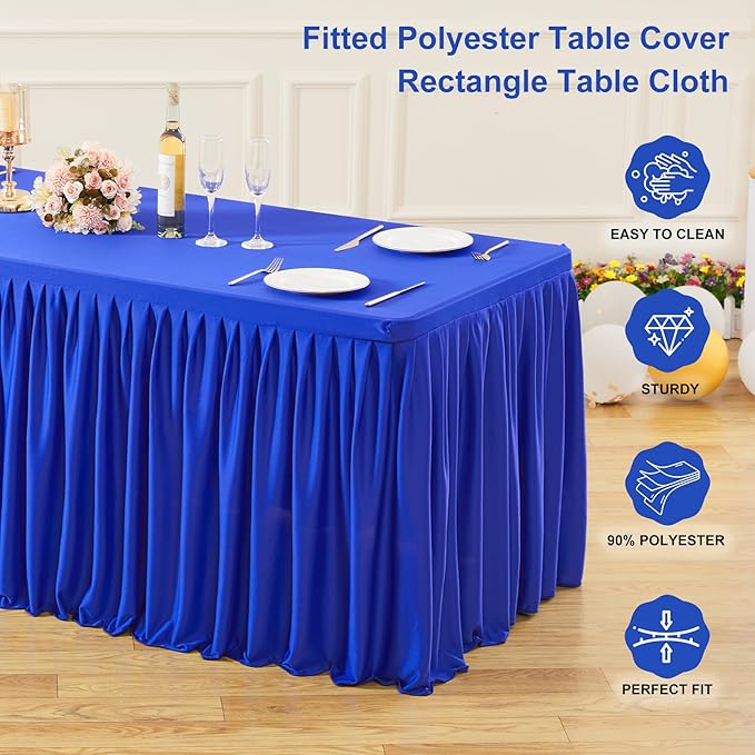 Wish Care 2 Pack Royal Blue Rectangle Table Clothes for 4 Foot Tables, Polyester Fitted Tablecloths 4ft Stretch Table Cover for Wedding, Birthday, Parties, Trade Show, Craft Show