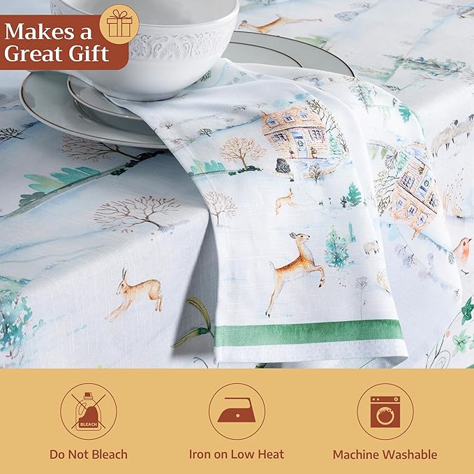 Maison d' Hermine Cloth Napkins Set of 4 100% Cotton for Thanksgiving Christmas Decorations Everyday Reusable Square Fall Napkins Cloth Washable Dinner Party (Snowy World, 20"x20")