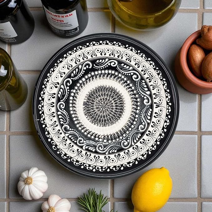 Ceramic Grater Bowl, Garlice Grater Plate, Handmade Ginger Grater, Mincer Bowl for Cheese &Vegetables, Ceramic Decorative Mincer, Hand Dish for Garlic (Moonlight Maze)