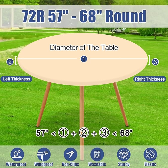 Round Spandex Tablecloth, Elastic Fitted Waterproof Tablecloths for 57"-68" Tables, Stretch Washable Picnic Table Cover for Camping, Dining, Indoor and Outdoor,Ivory