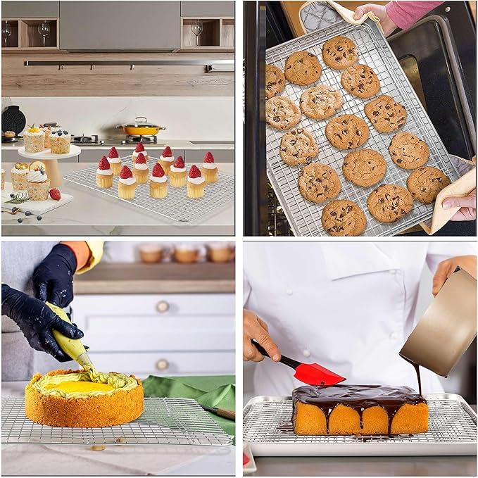TeamFar Cooling Rack Set of 2, Stainless Steel 16.5’’ x 11.5’’ Baking Rack for Oven Cooking Roasting Grilling, Wire Rack for Cooling Cookies, Fits Half Sheet Pan, Healthy & Heavy Duty, Dishwasher Safe